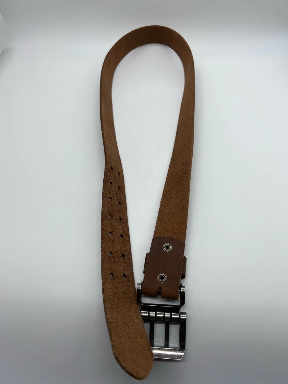 Bison Denim Men’s Brown Leather Belt with Brushed Metal Buckle